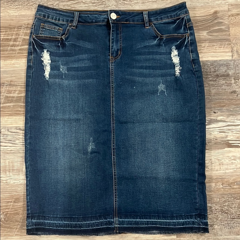Denim Distressed Skirt